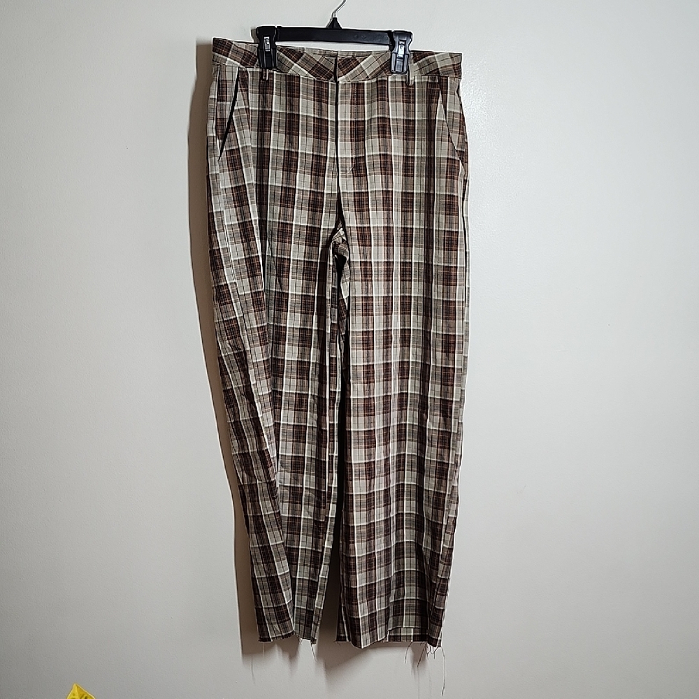 Motel Neutral Checkered Chinos in Brown and Cream Medium